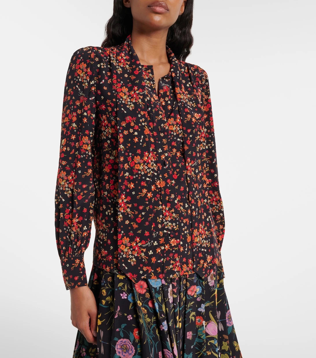 Gucci - Bow-detail floral silk blouse