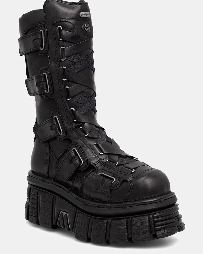 New Rock ботуши под коляното дамски от кожа ITALI NEGRO, NOMADA NEGRO, TOWER E14