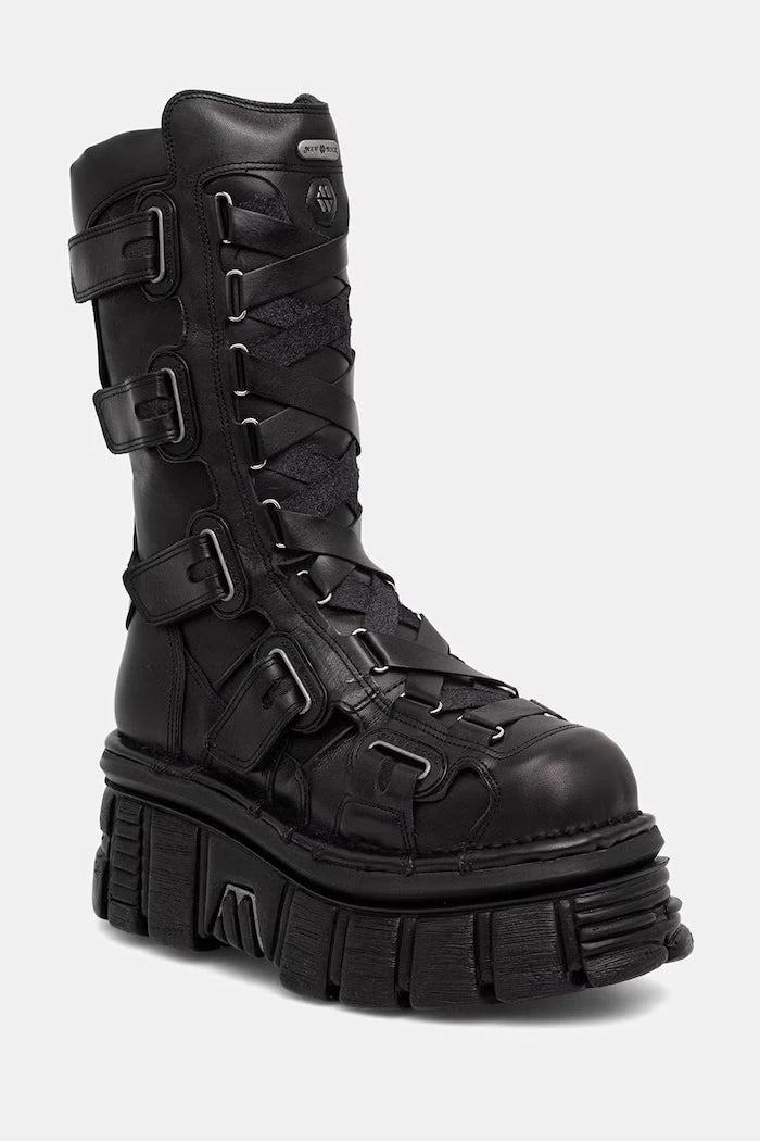 New Rock kadın diz altı deri botlar ITALI NEGRO, NOMADA NEGRO, TOWER E14