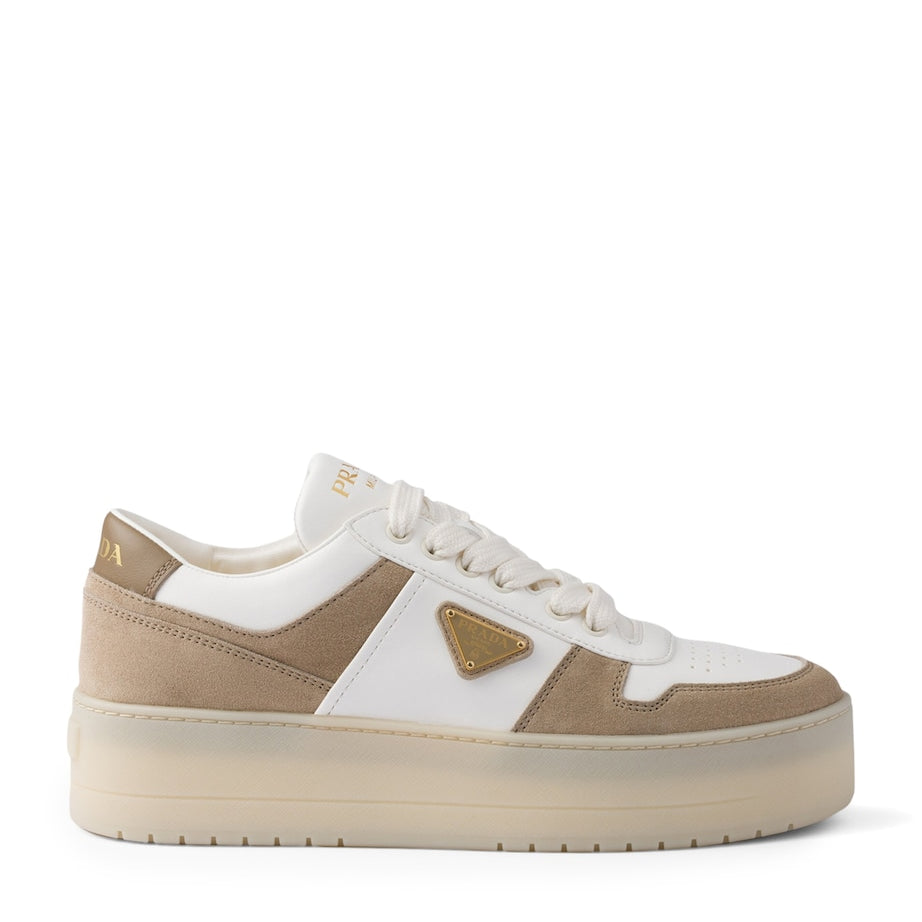 Prada Neutral Nappa Leather Downtown Sneakers