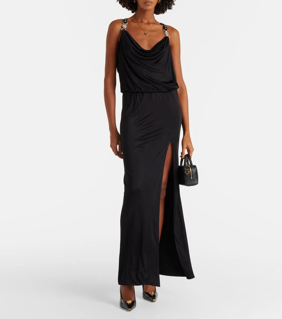 Versace - Embellished jersey gown