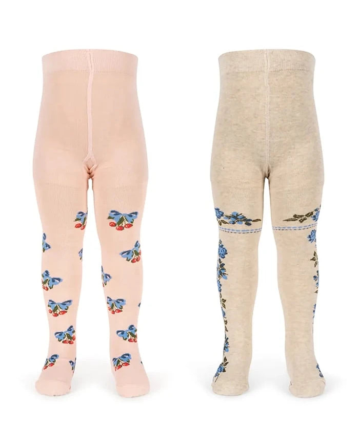 Konges Sløjd Çocuk Çorap Külotlu 2'li Flower and Cherry Jacquard Tights