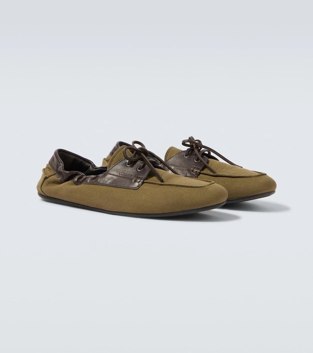 Prada - Shuffle leather-trimmed canvas boat shoes