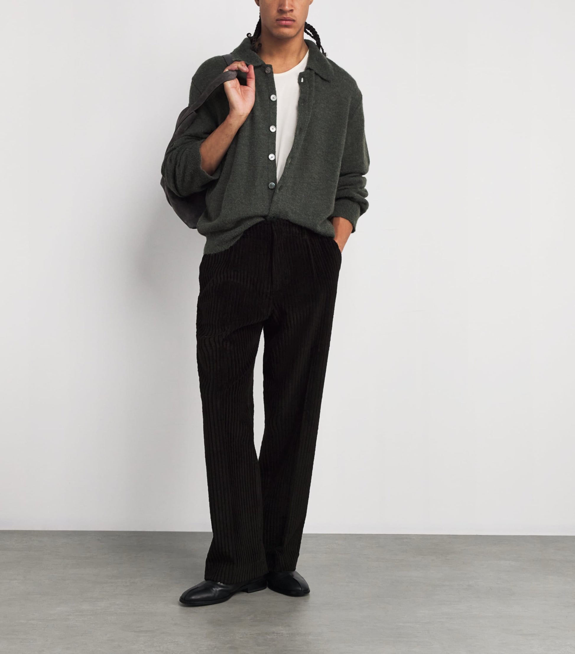 Green Alpaca-Blend Evening Polo Cardigan