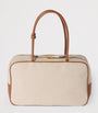 Neutral Leather-Canvas Beau Top-Handle Bag