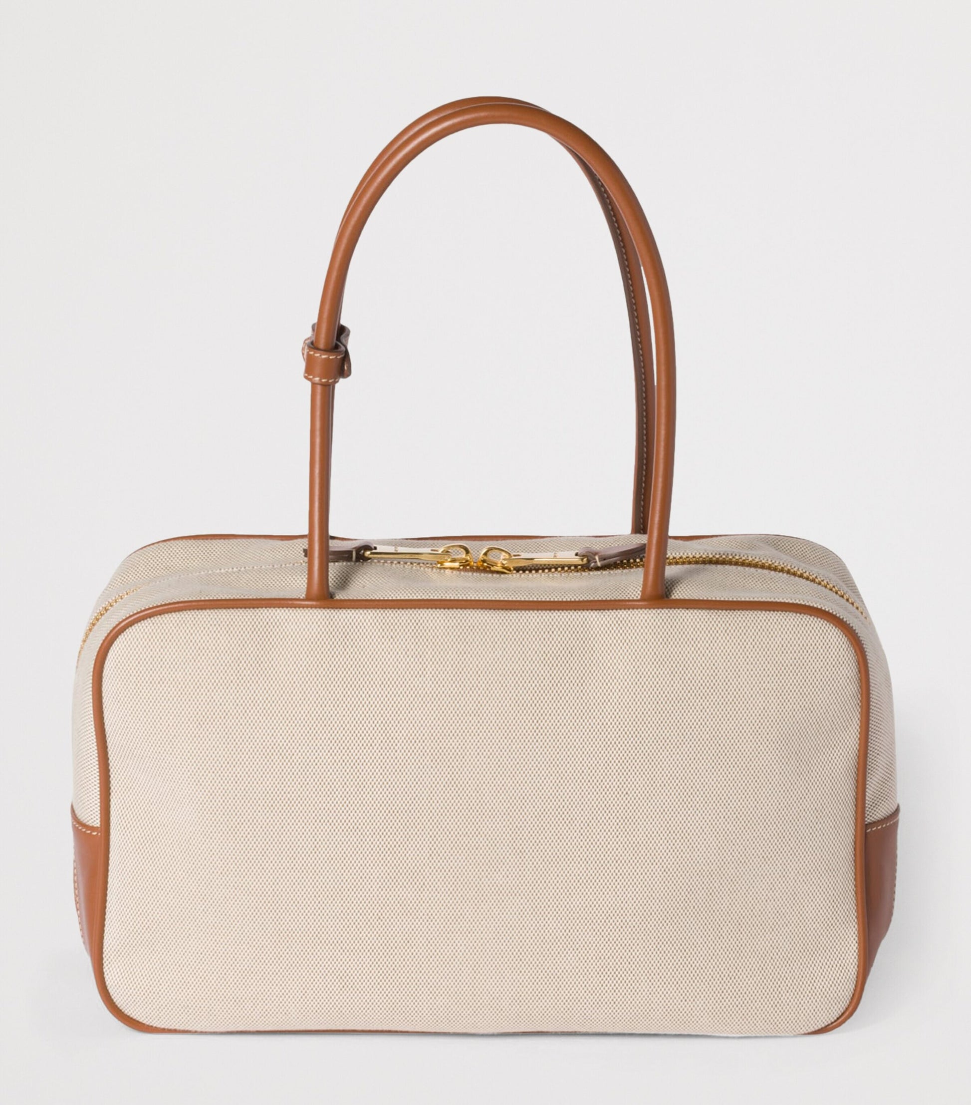 Neutral Leather-Canvas Beau Top-Handle Bag