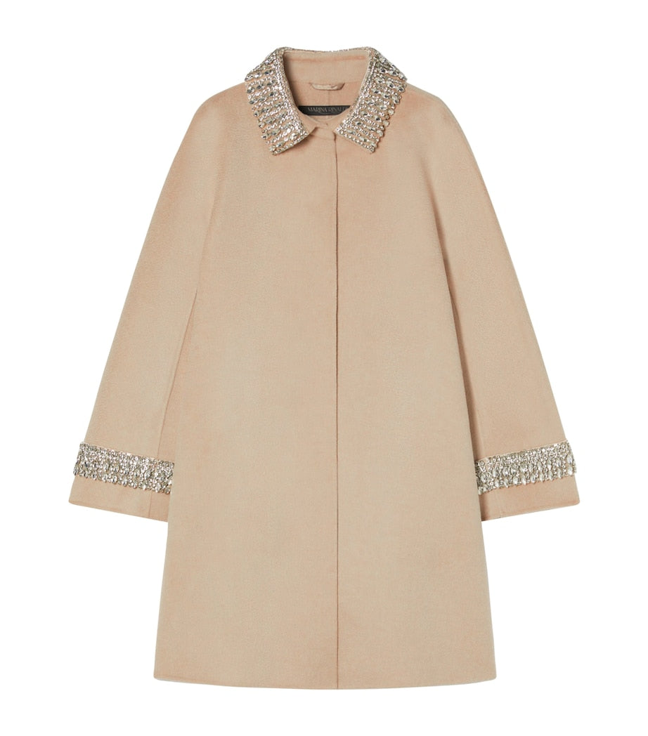 Marina Rinaldi Beige Wool Embellished-Detail Coat