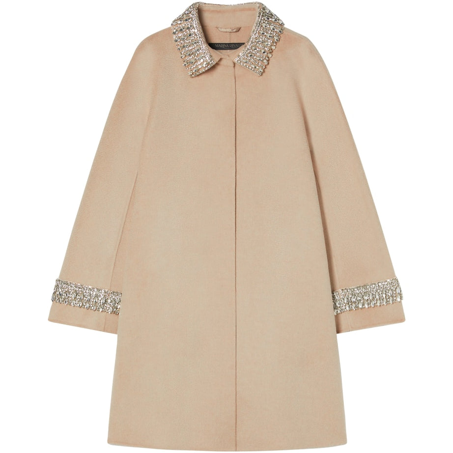 Marina Rinaldi Beige Wool Embellished-Detail Coat