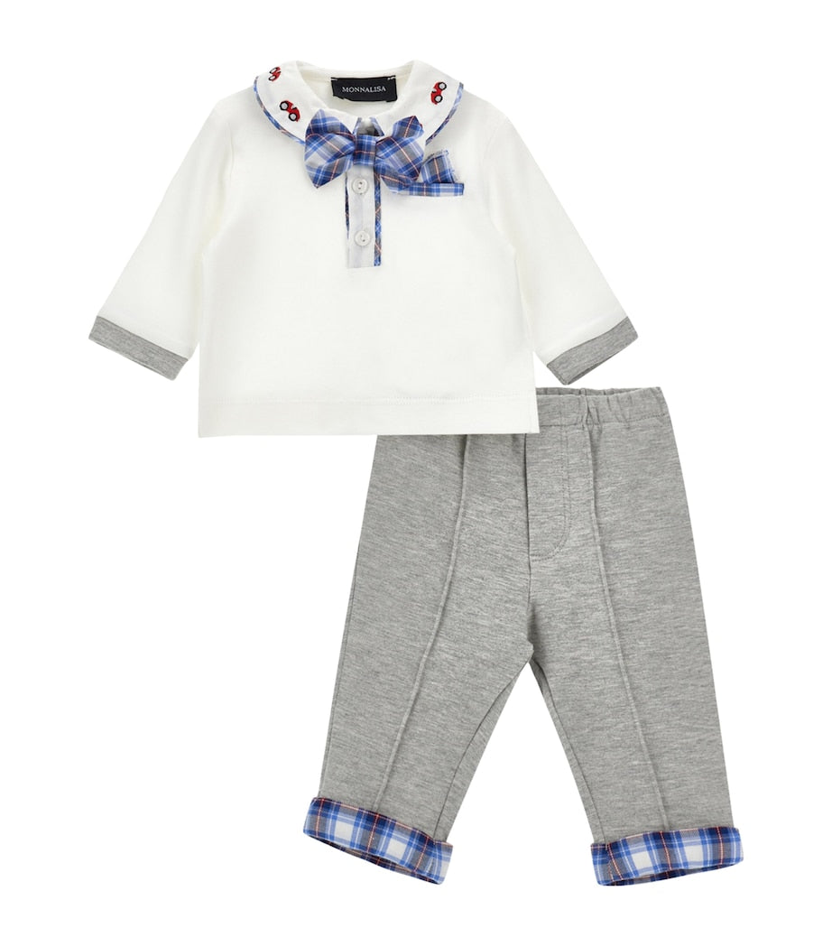 Cotton Polo Shirt, Trousers and Bow Tie Set (1-9 Months)