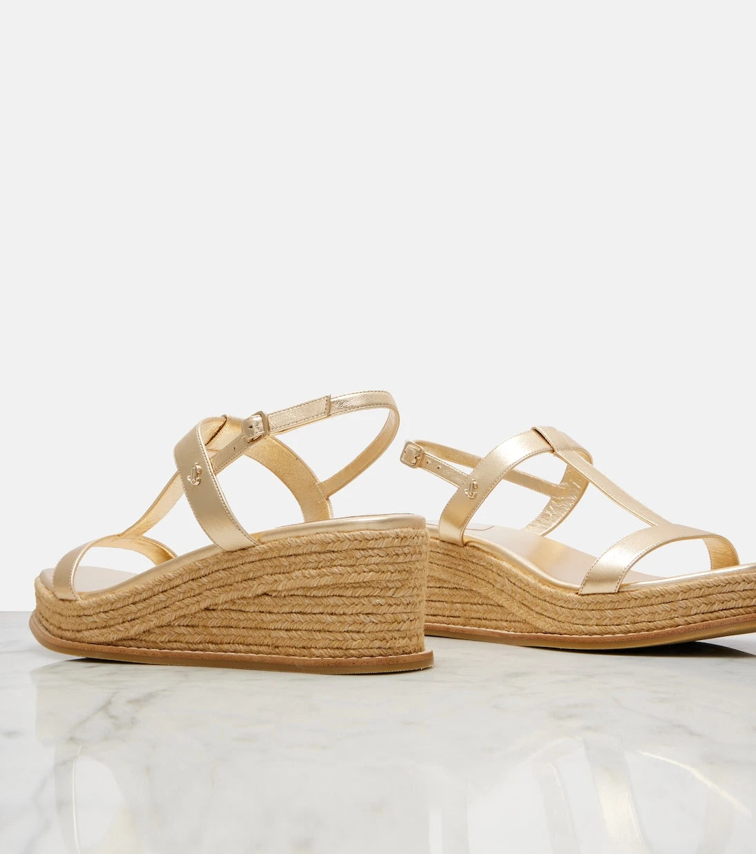 Jimmy Choo - Theia 60 metallic leather espadrille wedges