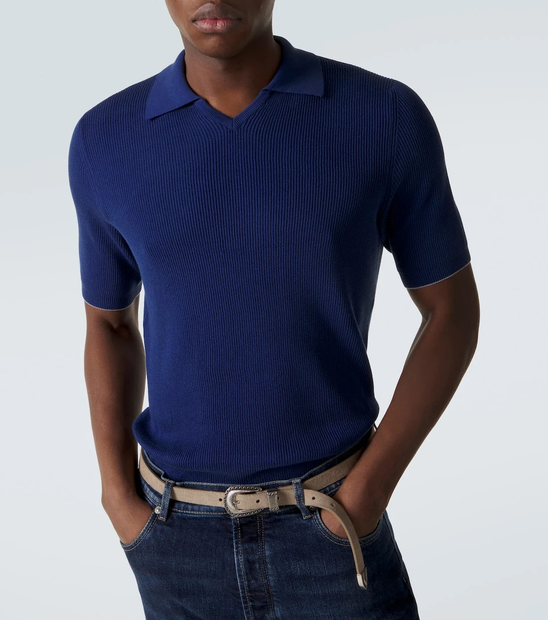 Brunello Cucinelli - Ribbed-knit cotton polo shirt