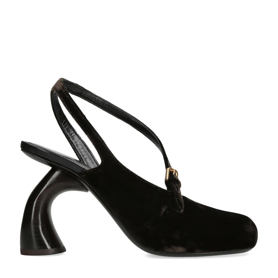 DRIES VAN NOTEN Brown Velvet Abstrack Slingback Heels 95