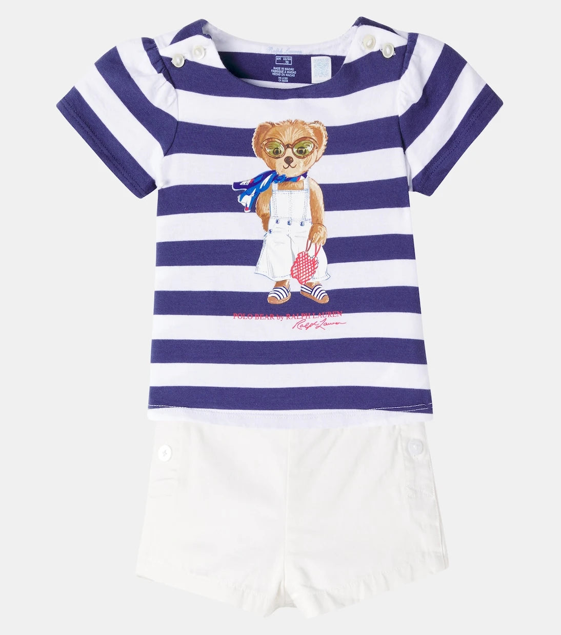 Polo Ralph Lauren Kids - طقم تي شيرت وشورت للأطفال من القطن بطبعة Polo Bear