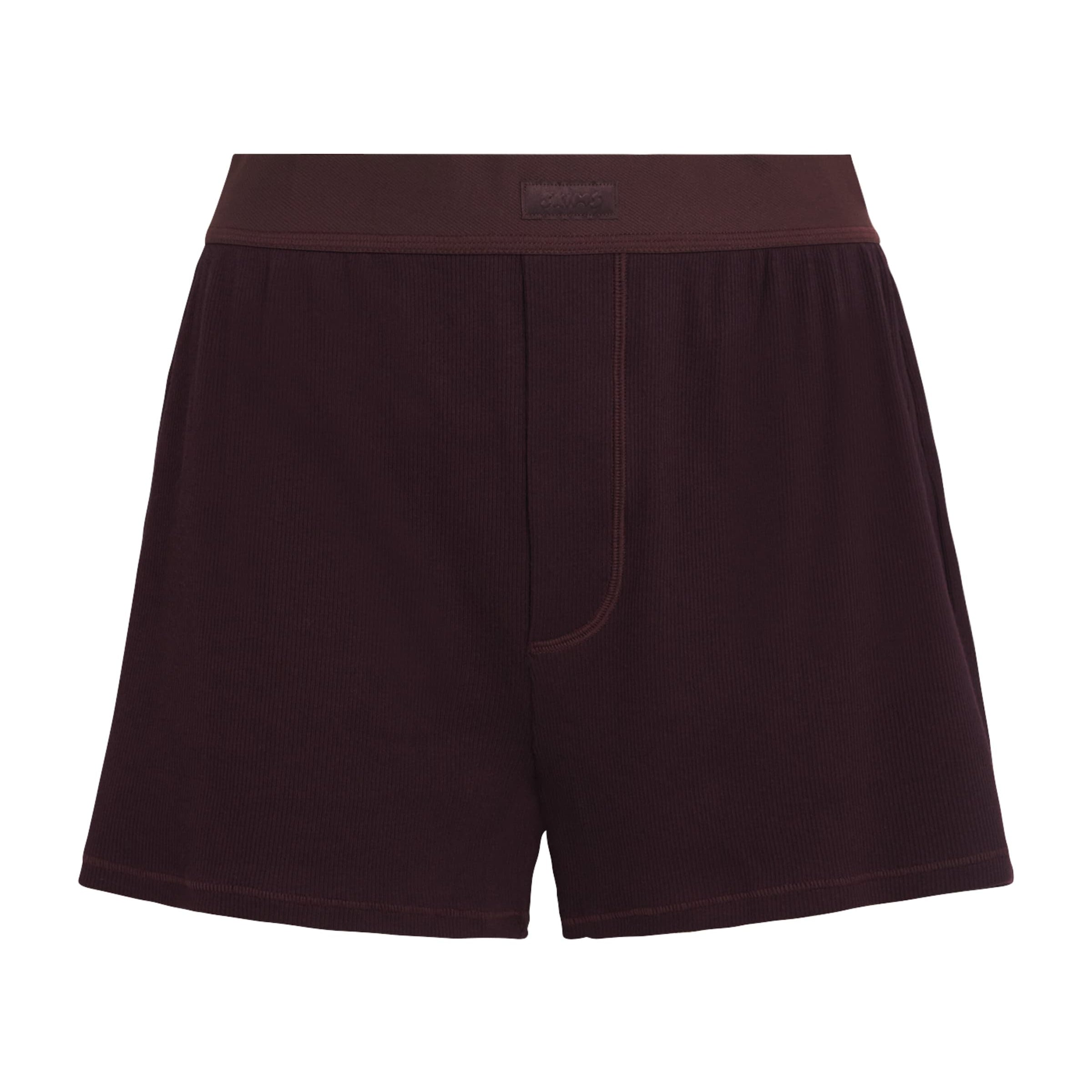 Skims Burgundy Stretch-Cotton Ribbed Boxer Shorts