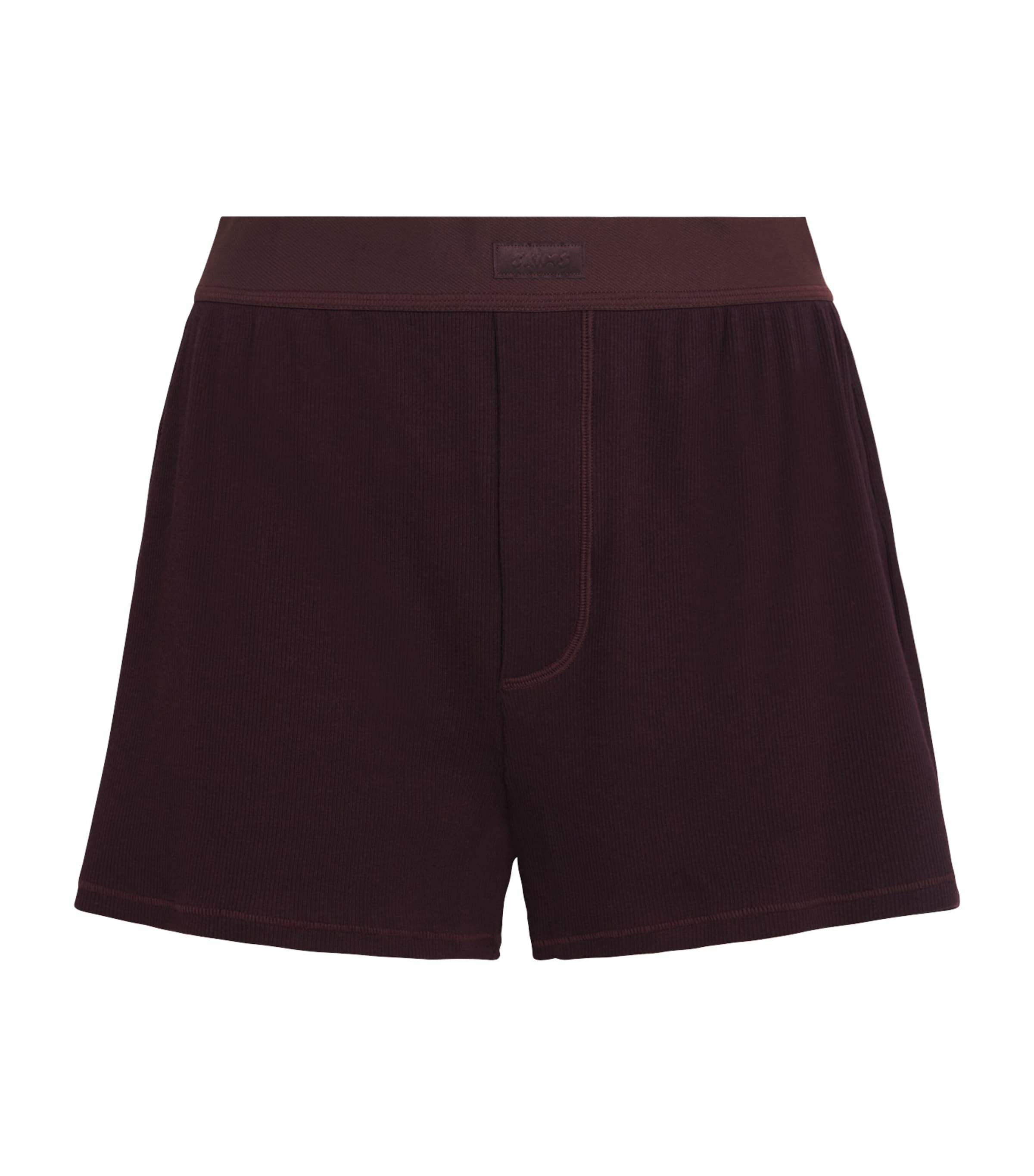 Skims Burgundy Stretch-Cotton Ribbed Boxer Shorts