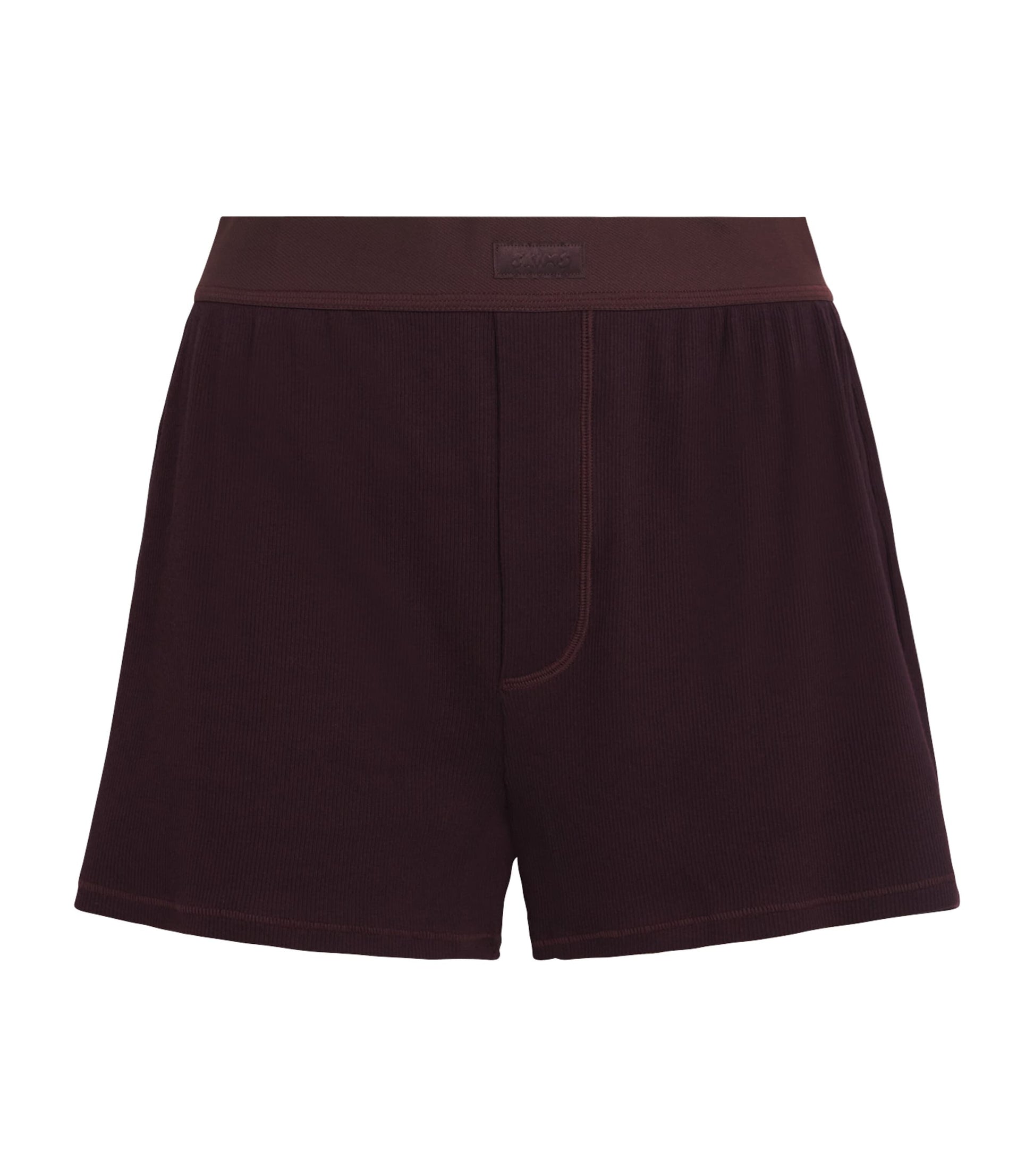 Skims Burgundy Stretch-Cotton Ribbed Boxer Shorts