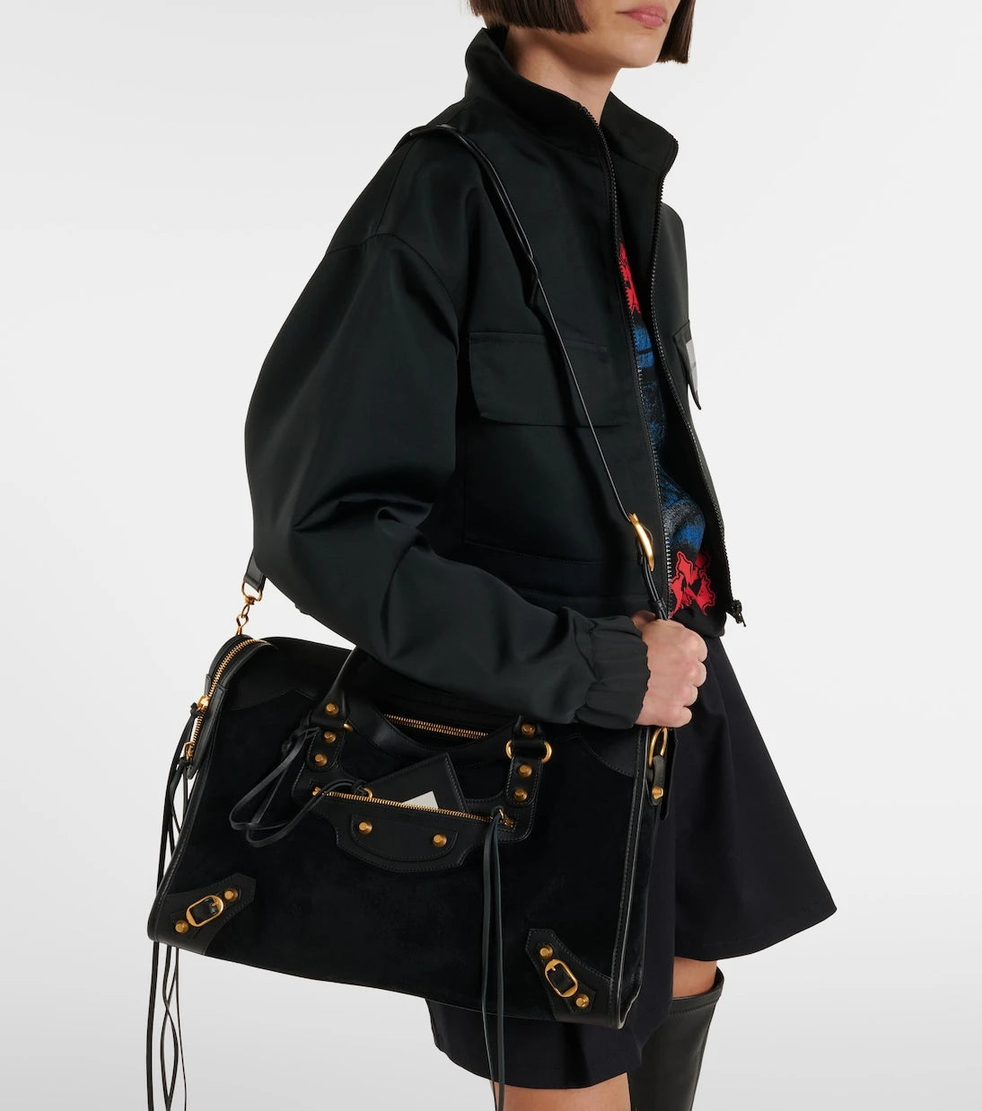 Balenciaga - Le City Medium leather-trimmed suede tote bag