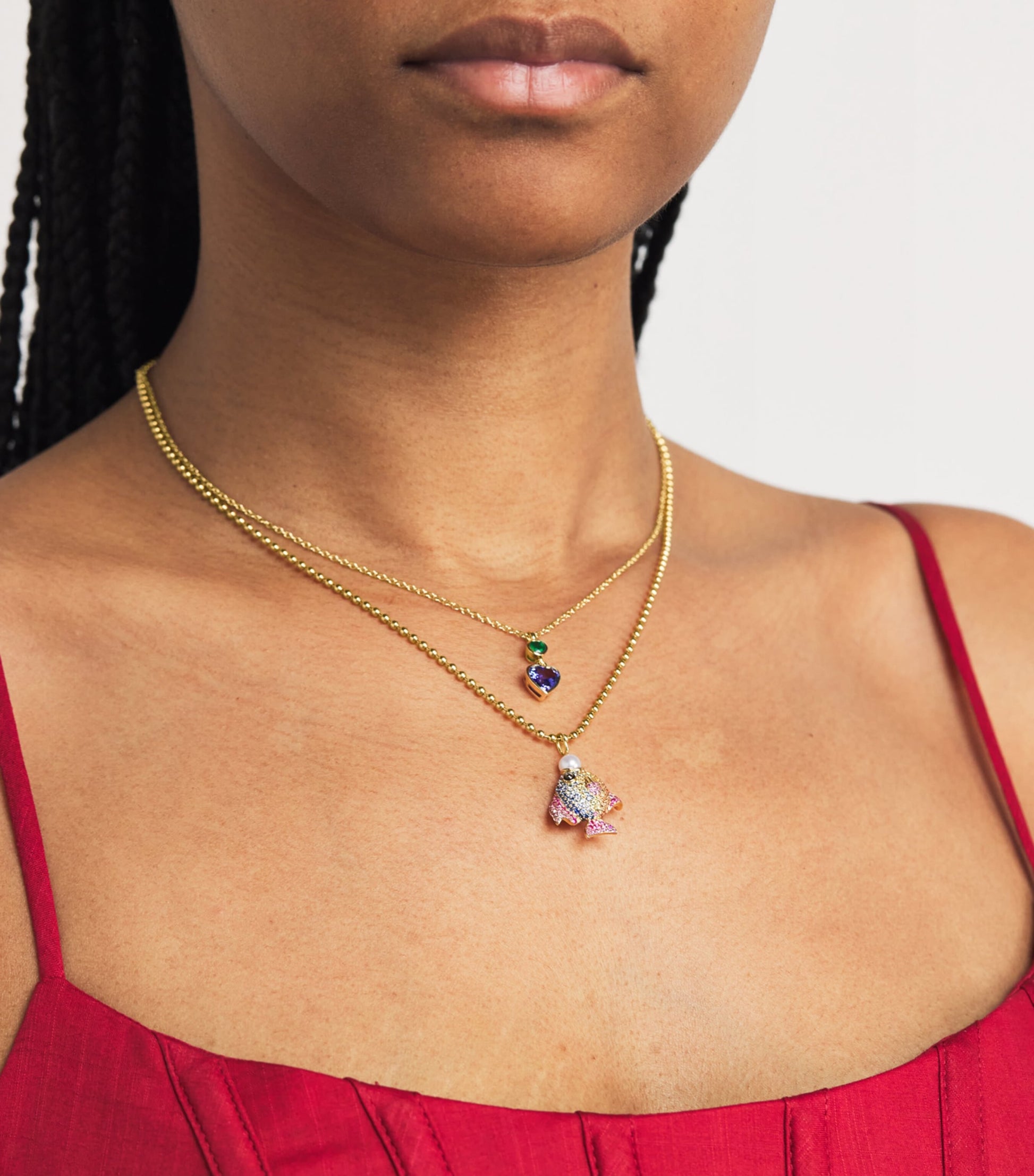 Emily P. Wheeler Yellow Gold and Mixed Gemstone Rainbow Fish Necklace