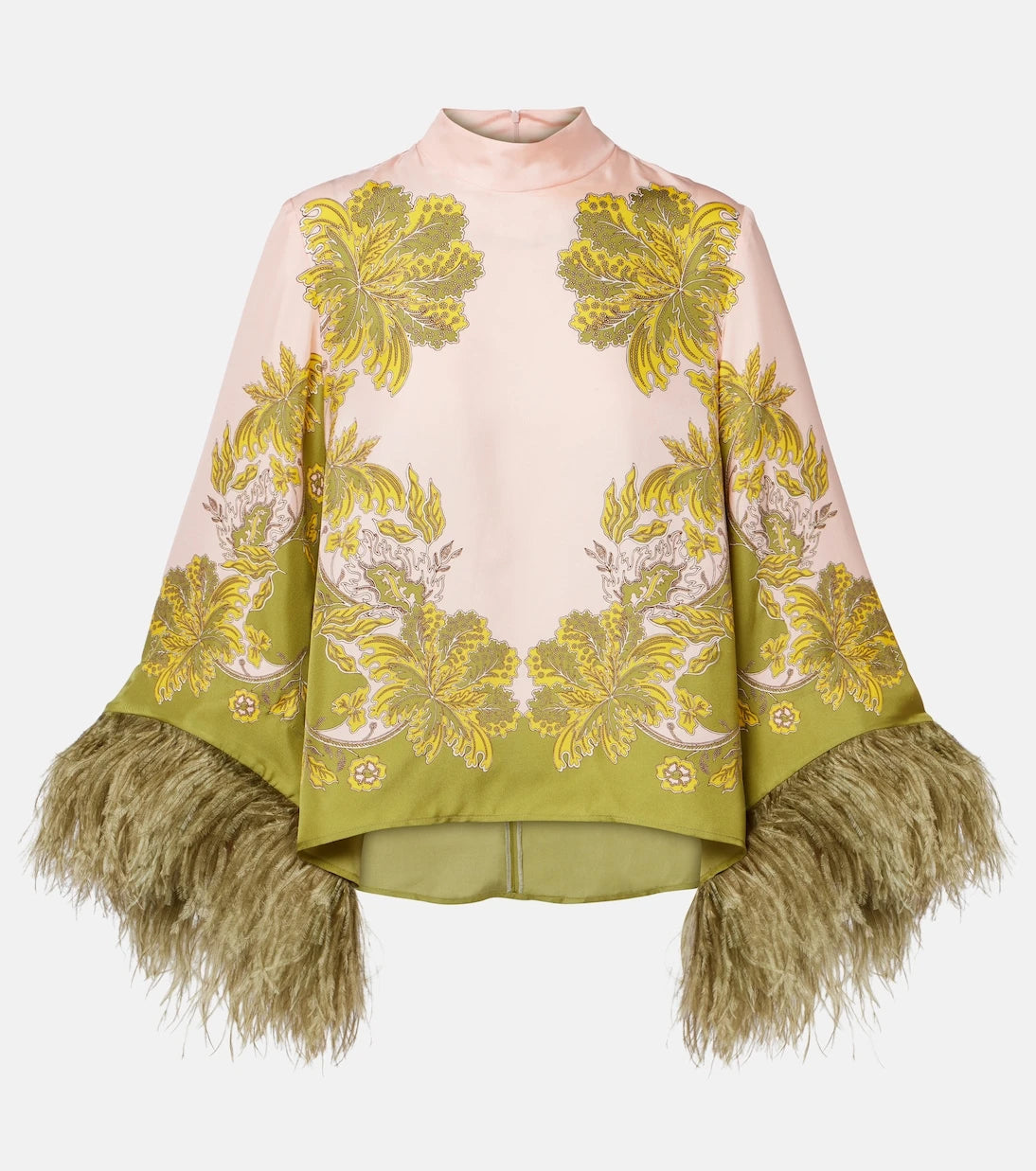 La DoubleJ - Make An Exit feather-trimmed silk twill top