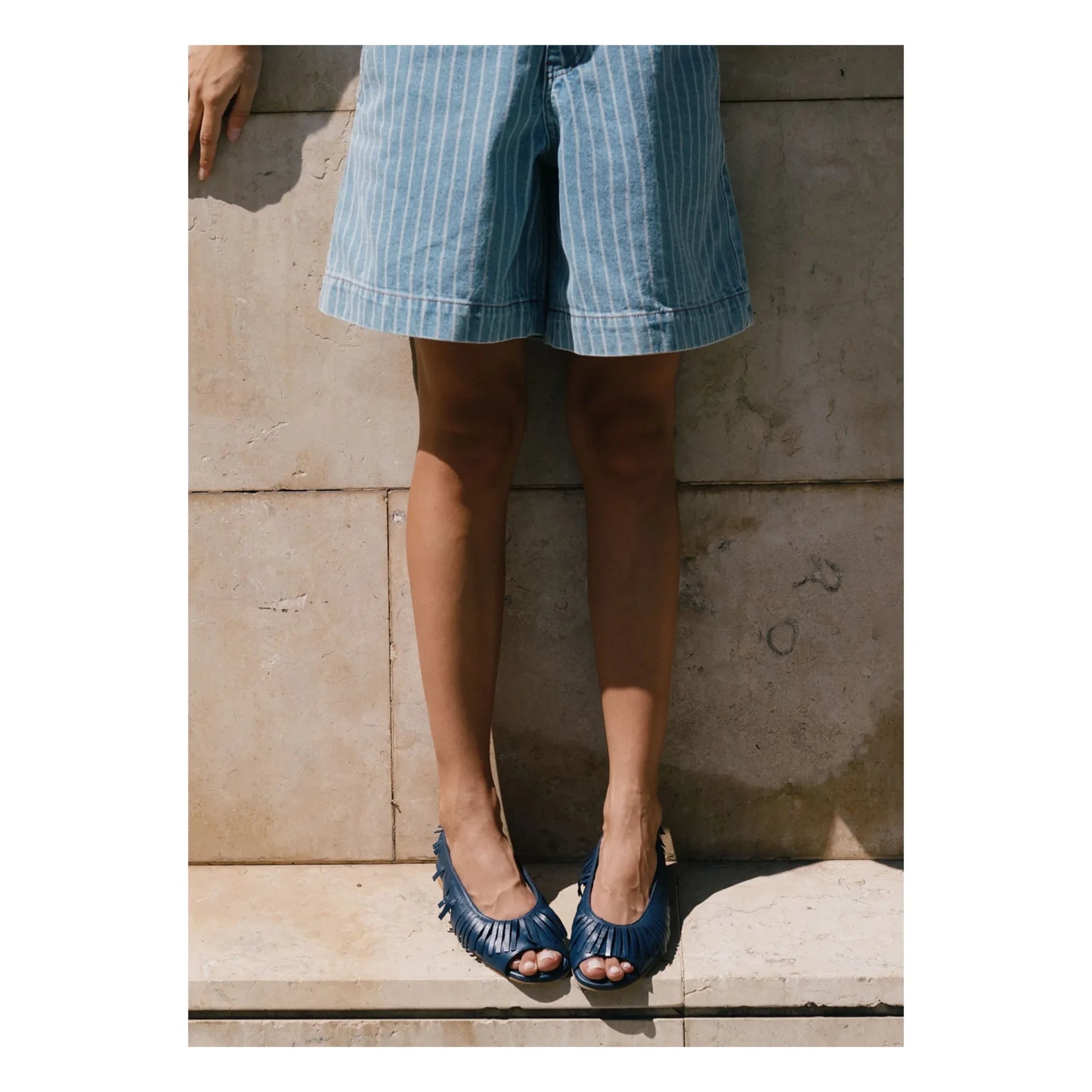 The Tiny Big Sister - Cotton Stripe Shorts | Denim blue