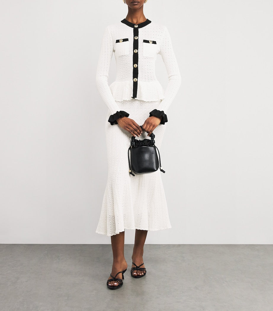 Self-Portrait White Pointelle Peplum Midi Dress