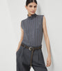 Brunello Cucinelli Grey Cotton Sequin-Stripe Sleeveless Top