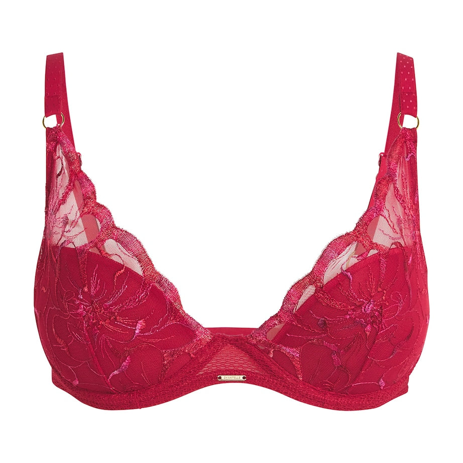 Chantelle Red Fleurs Plunge T-Shirt Bra