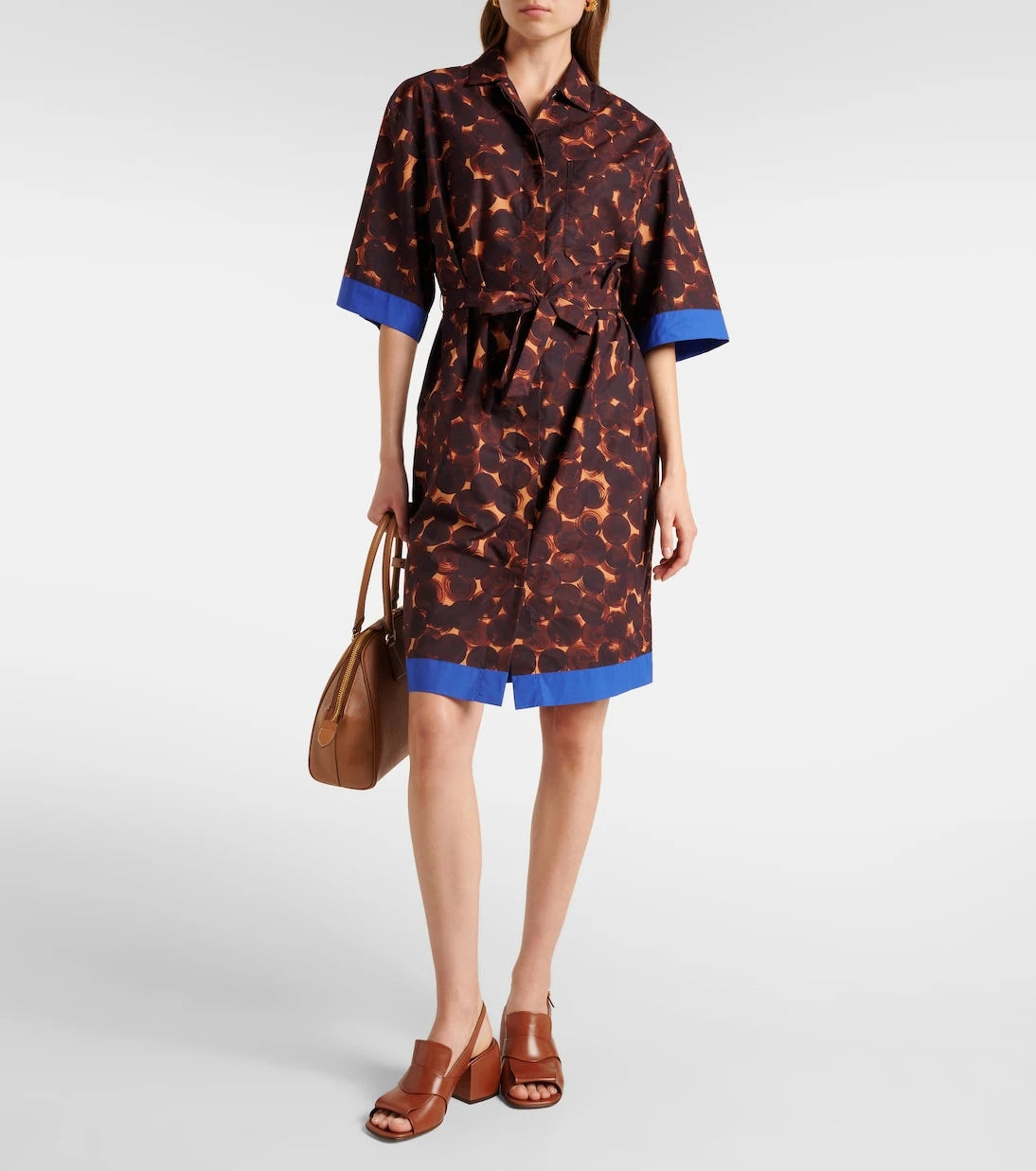 Dries Van Noten - فستان قميص من قطن البوبلين المطبوع