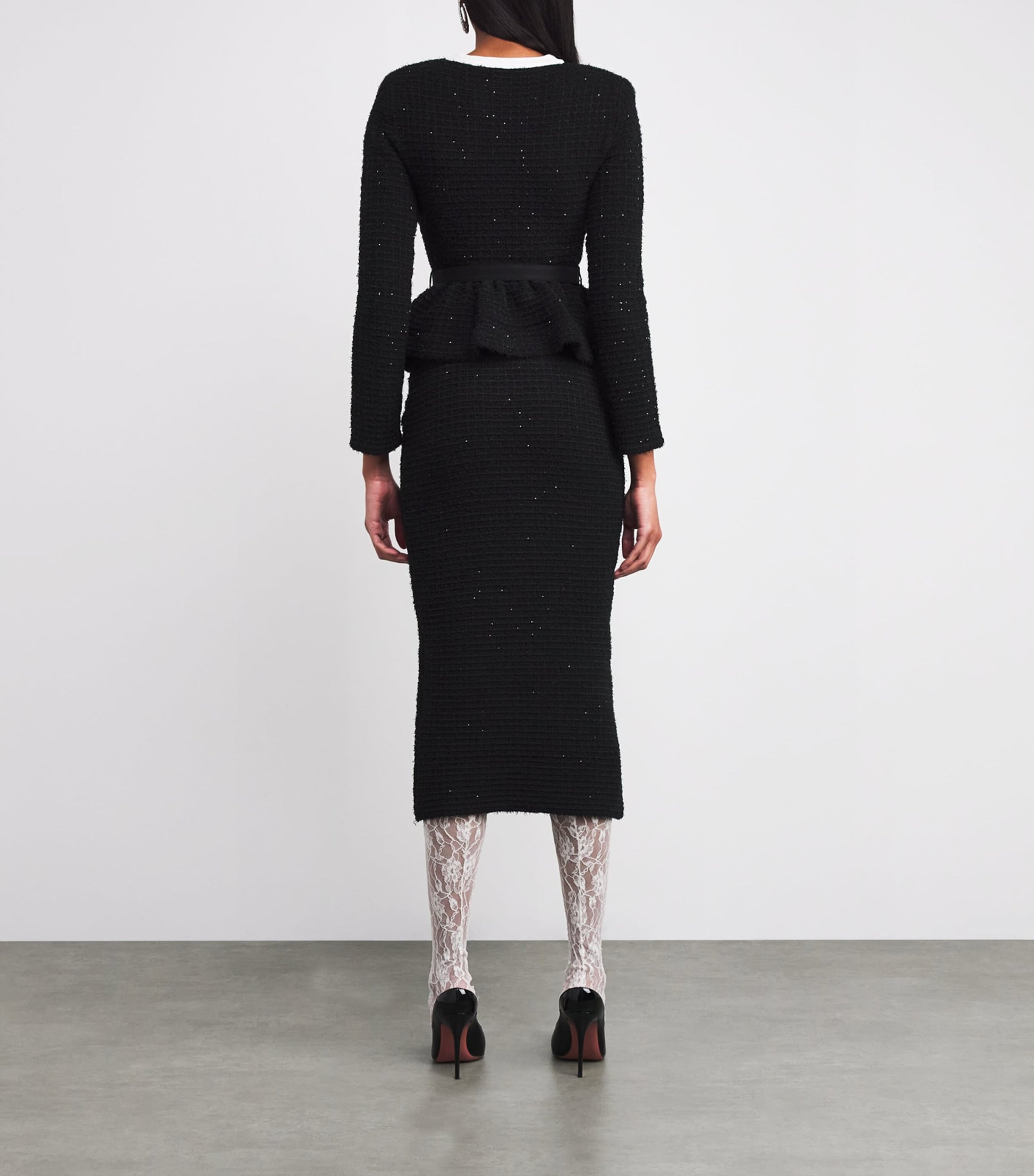 Self-Portrait Black Textured Floral-Detail Midi Dress