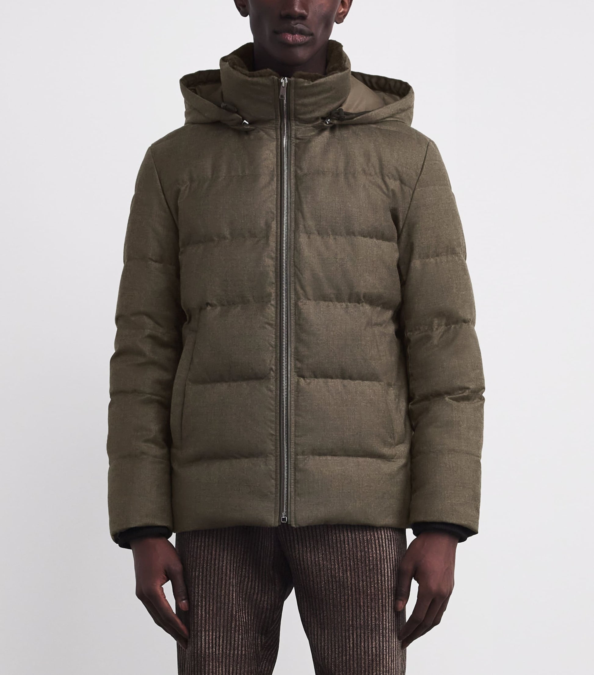 Brown Wool-Silk Green Storm System Mink-Trim Puffer Jacket