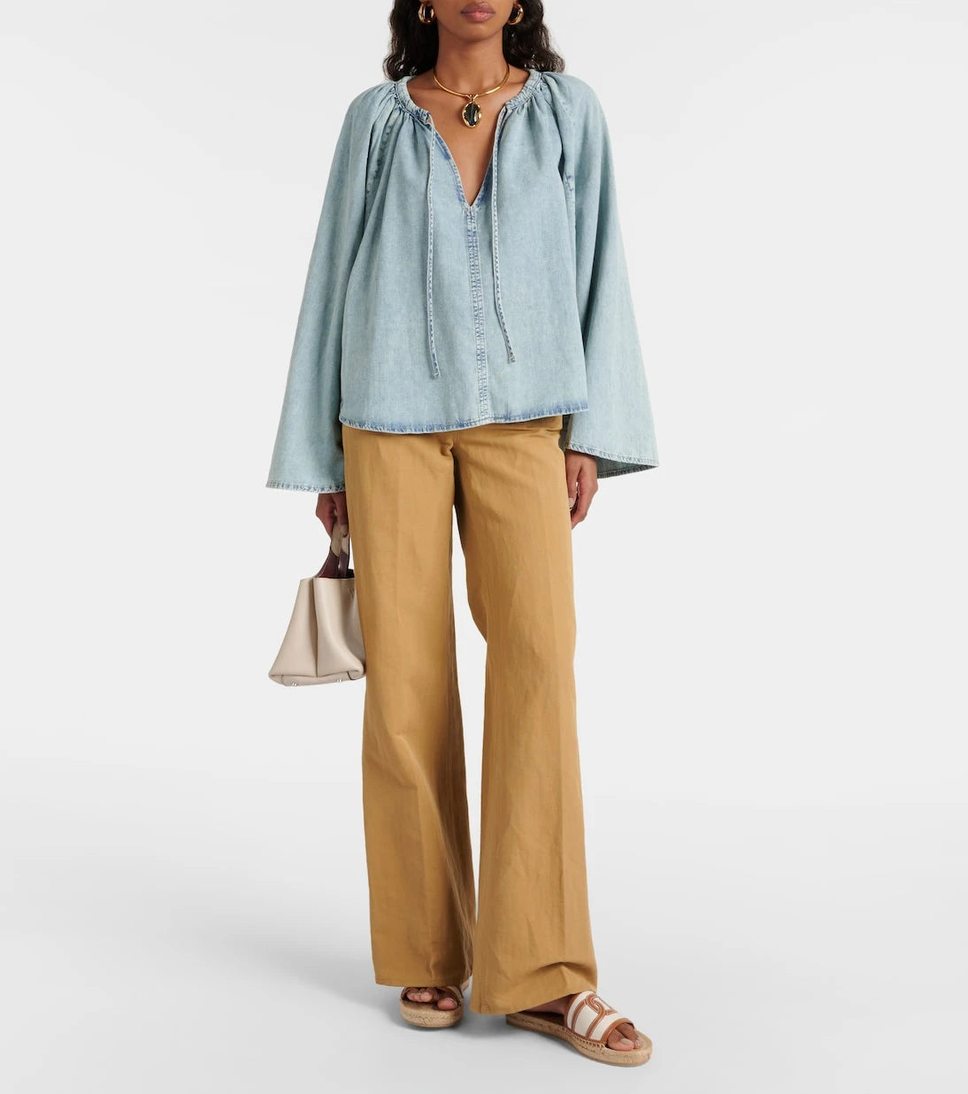 Frame - Cotton and linen denim top