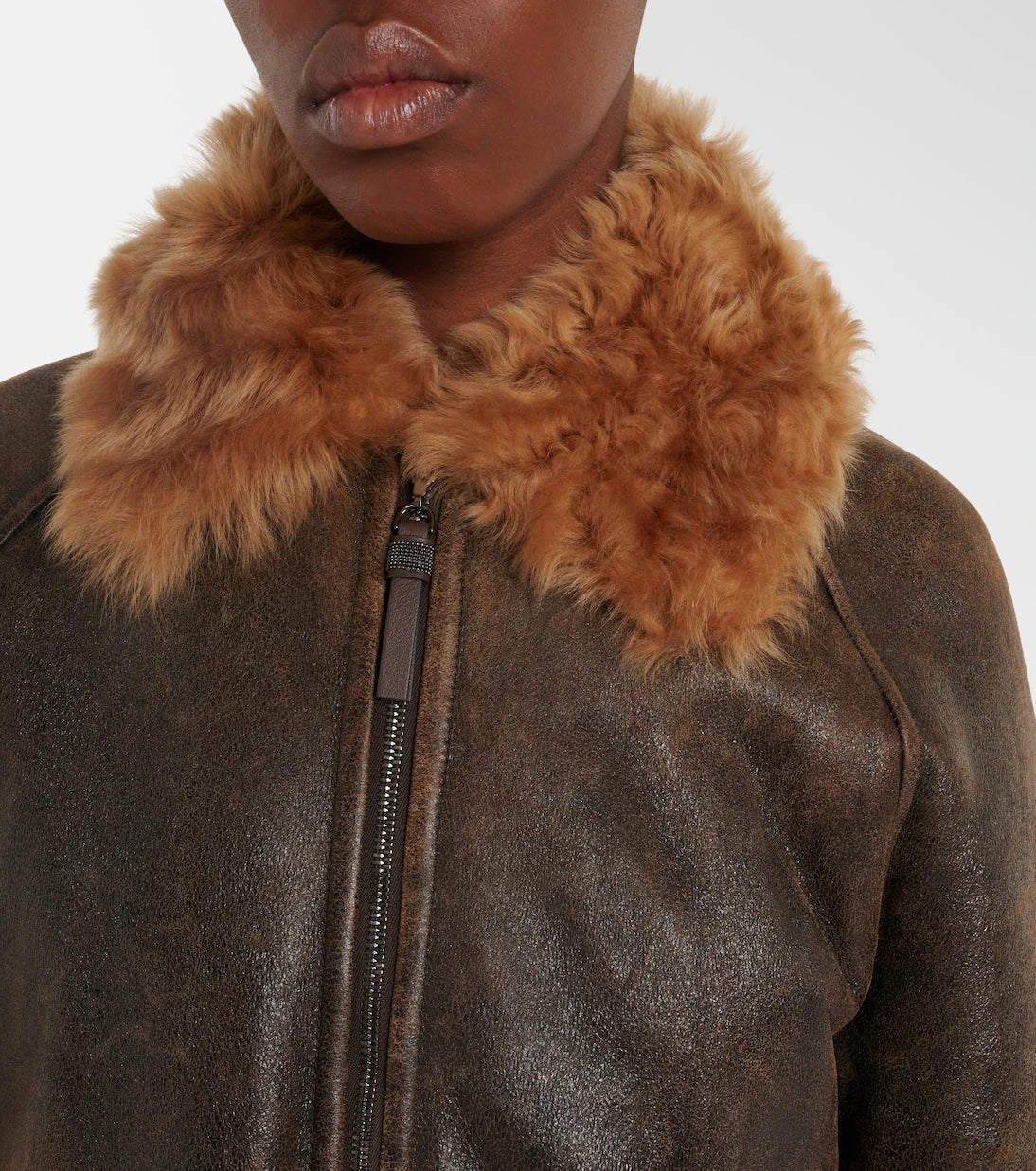 Brunello Cucinelli - Monili shearling-trimmed leather blouson jacket