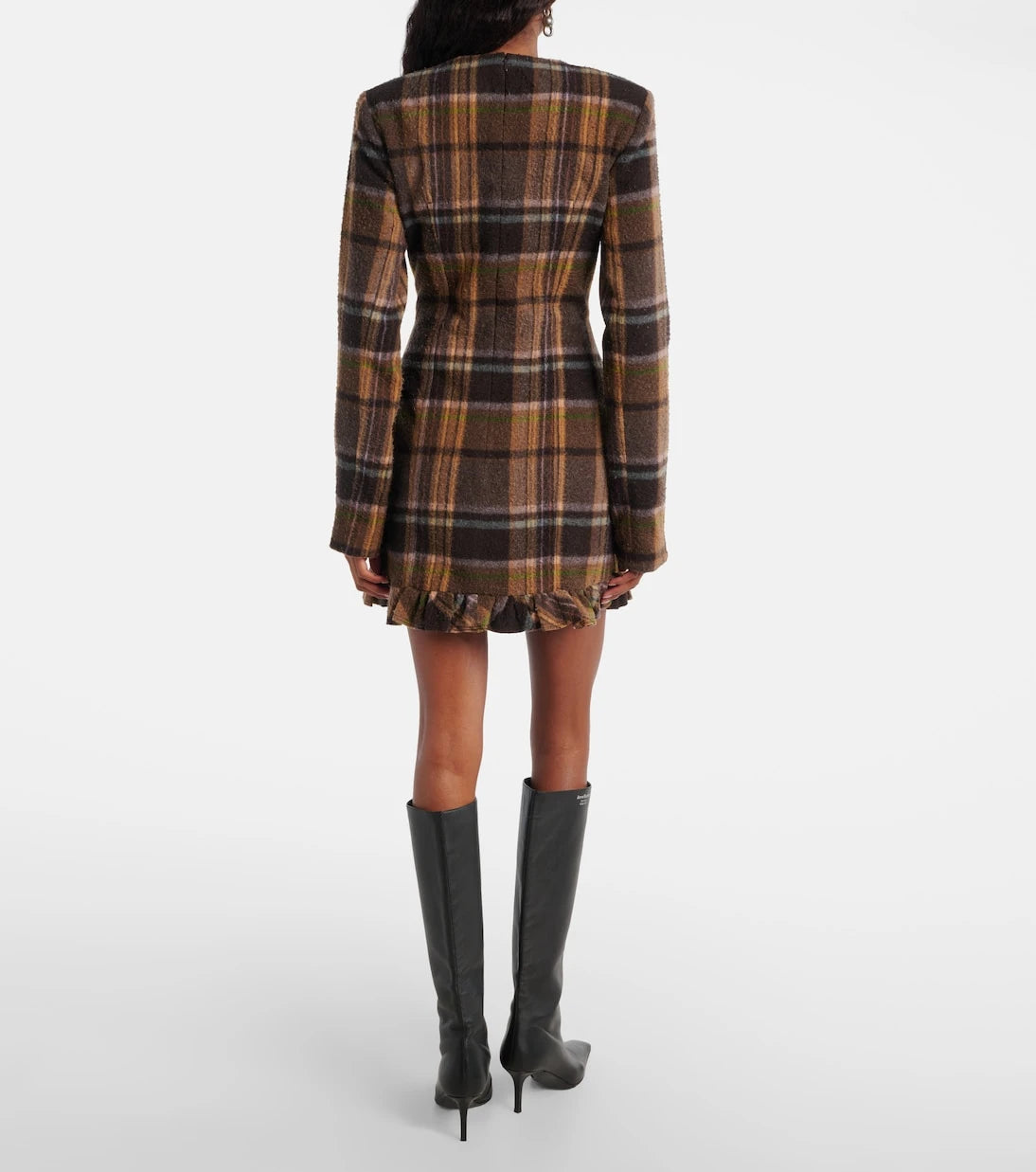 Acne Studios - فستان قصير من مزيج الصوف بنقشة الكاروهات