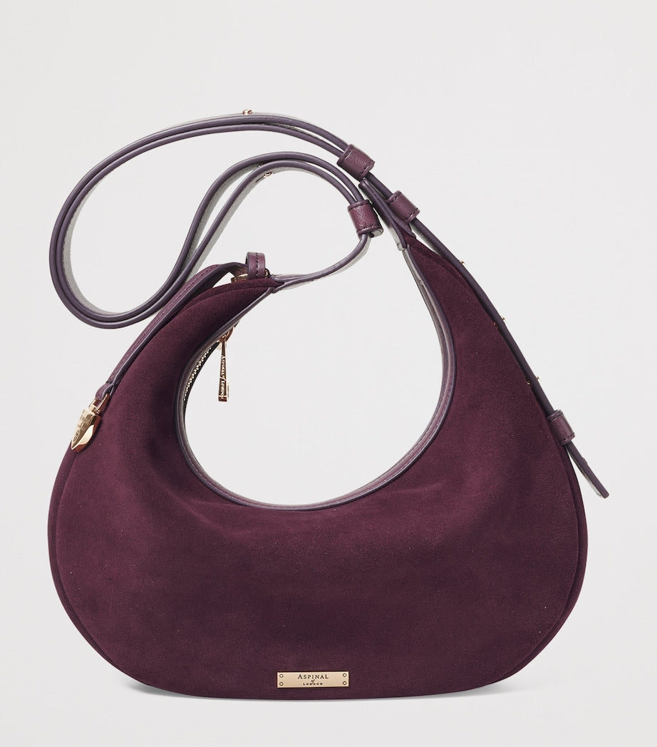 Small Suede Hudson Crescent Shoulder Bag