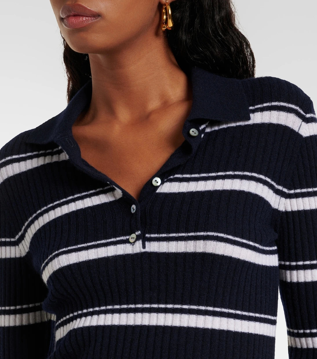 Vince - Striped cashmere and silk polo sweater