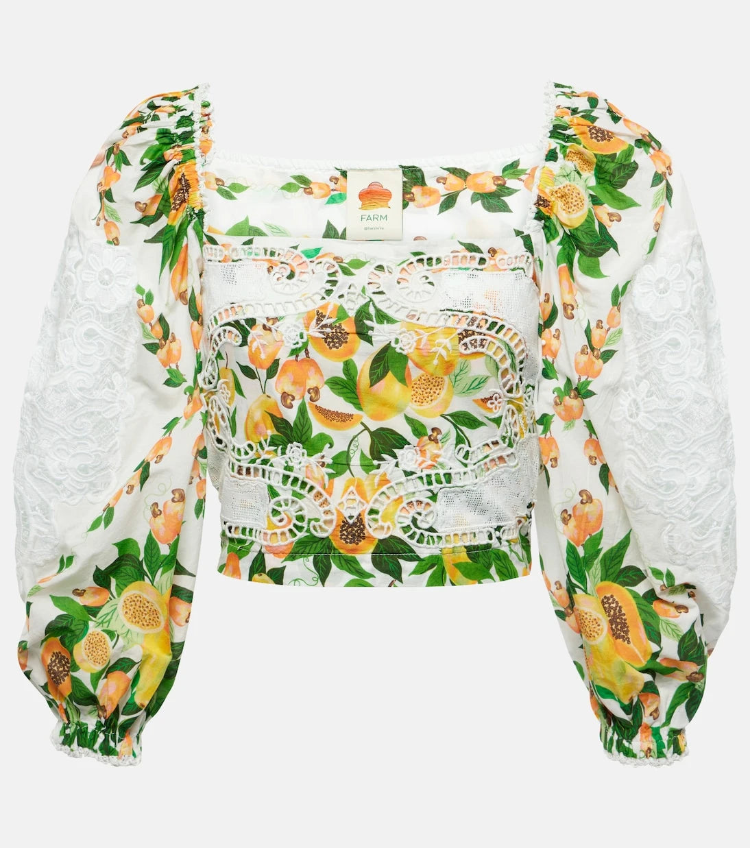 Farm Rio - Lace-trimmed printed cotton blouse