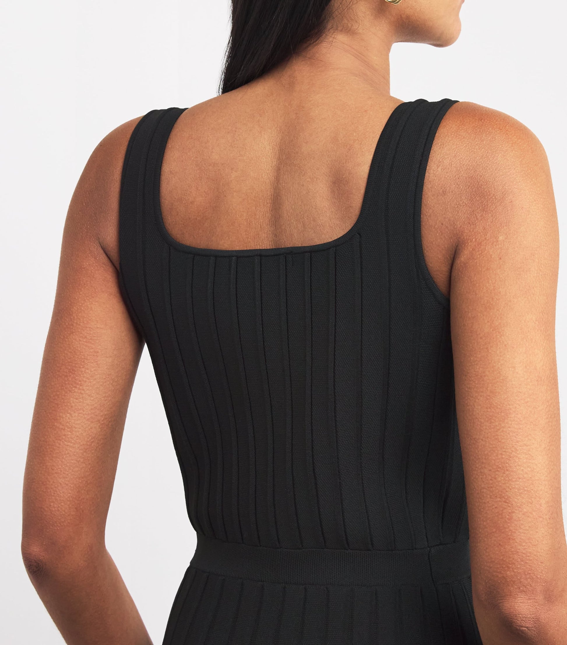 Maje Black Pleated Knit Midi Dress