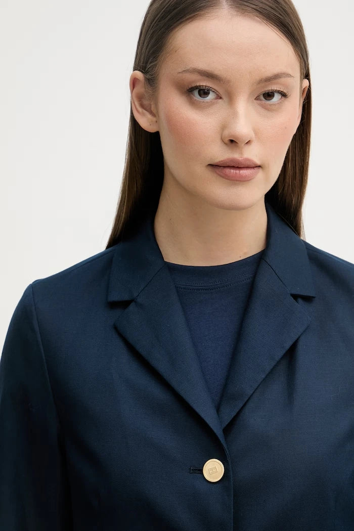Tommy Hilfiger tek düğmeli kadın blazer ceket, keten karışımlı