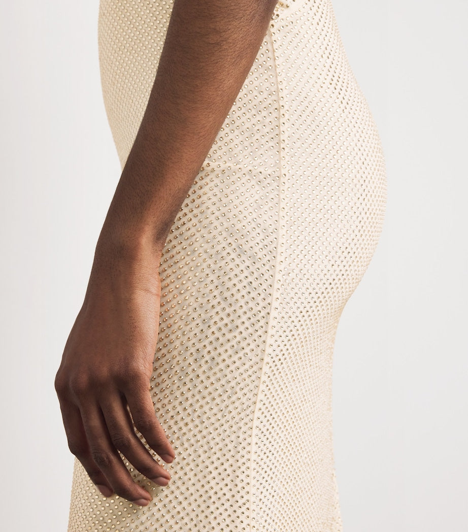 Self-Portrait Beige Embellished Cut-Out Midi Dress