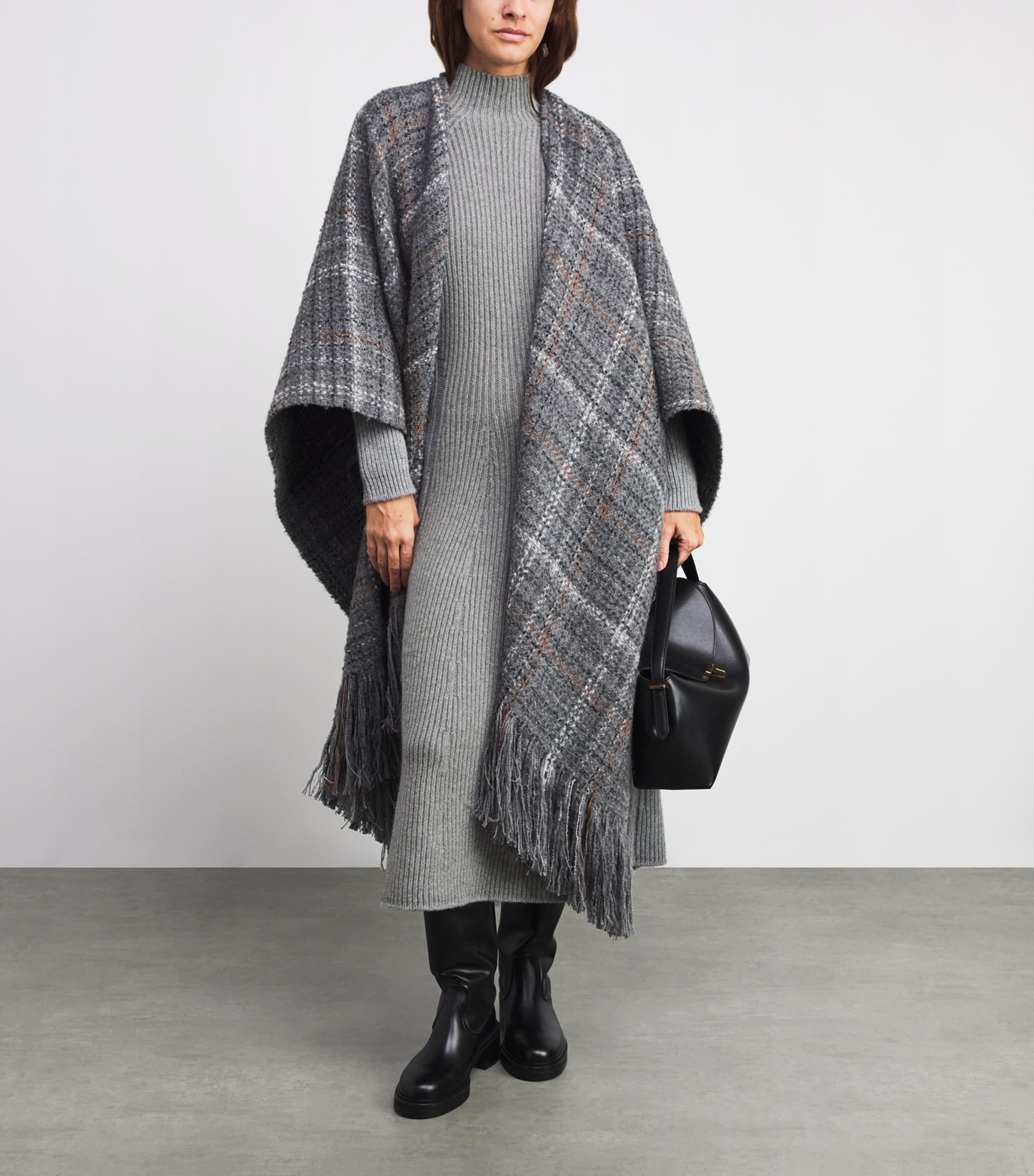 Johnstons Of Elgin Grey Cashmere-Blend Ribbed Midi Knitted Dress