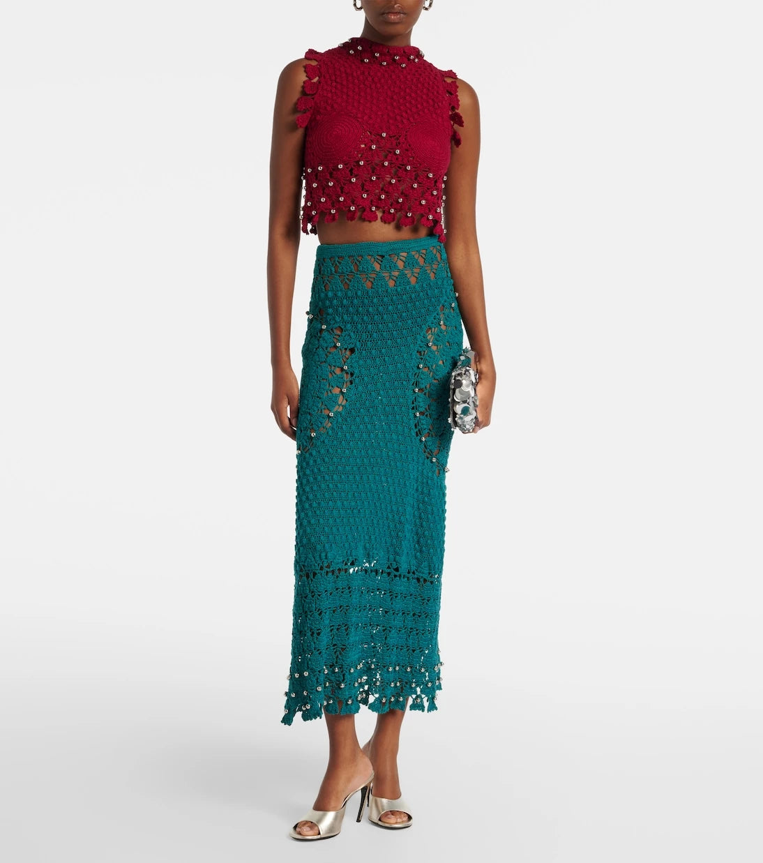 Rabanne - Embellished crochet cotton midi skirt