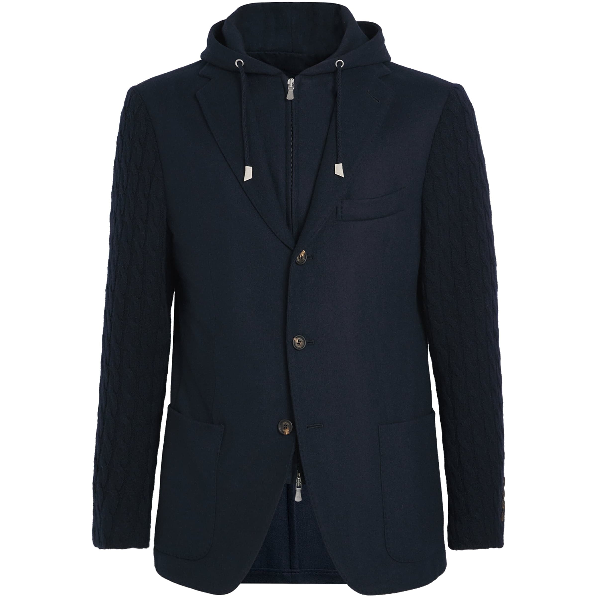 Eleventy Blue Knitted-Sleeve Layered Blazer