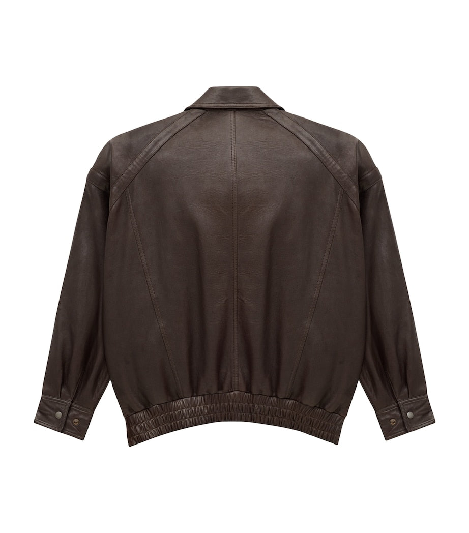 Brown Leather Bomber Jacket