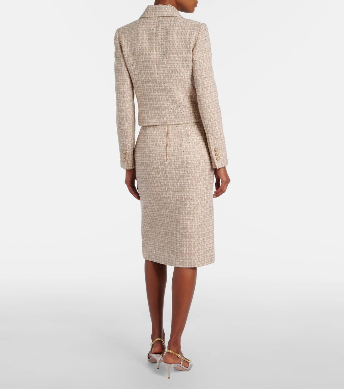Elie Saab - Checked sequined tweed midi skirt