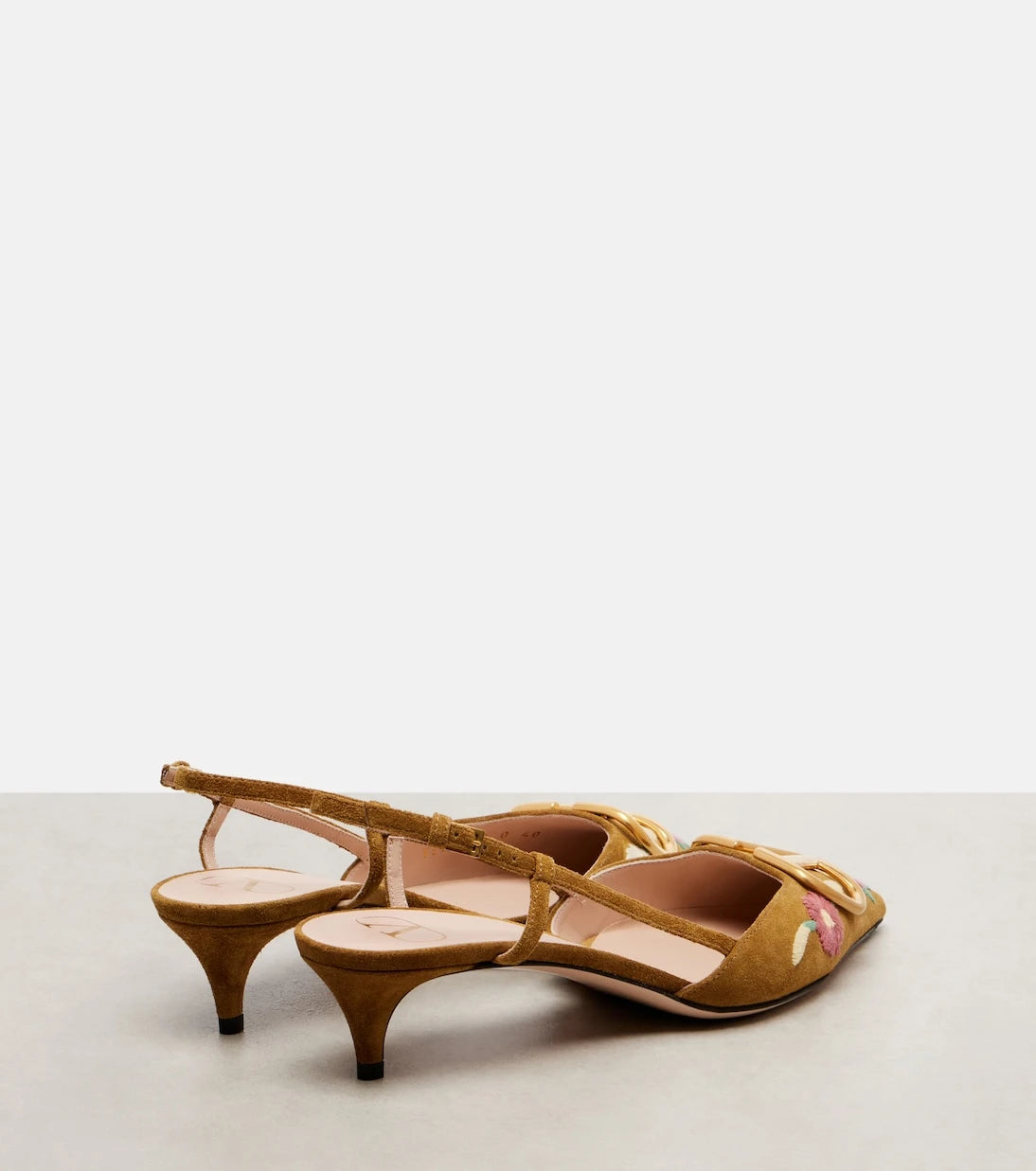 Valentino Garavani - VLogo 40 embroidered suede slingback pumps