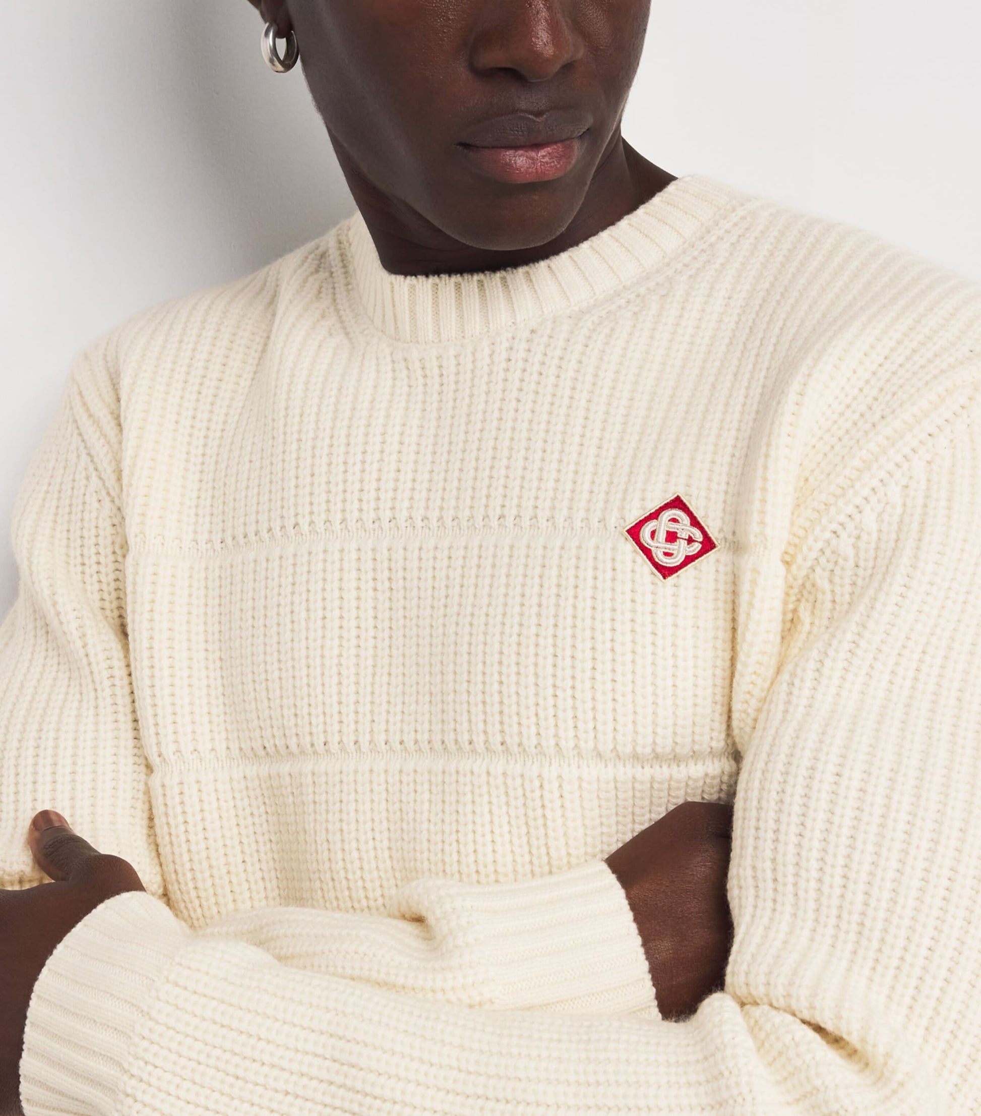Casablanca White Merino Wool Padded Sweater