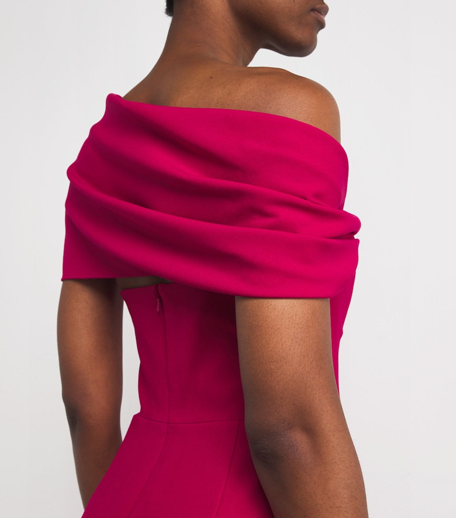 Carolina Herrera Pink Stretch-Virgin Wool Draped Midi Dress