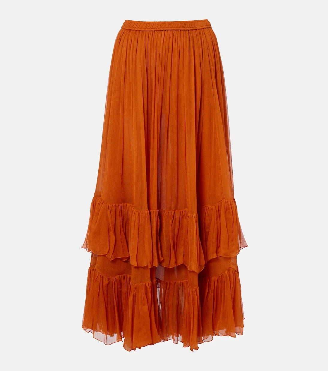 Saint Laurent - Ruffled sheer silk maxi skirt