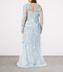Marina Rinaldi Blue Sequin-Embellished Mesh Dress