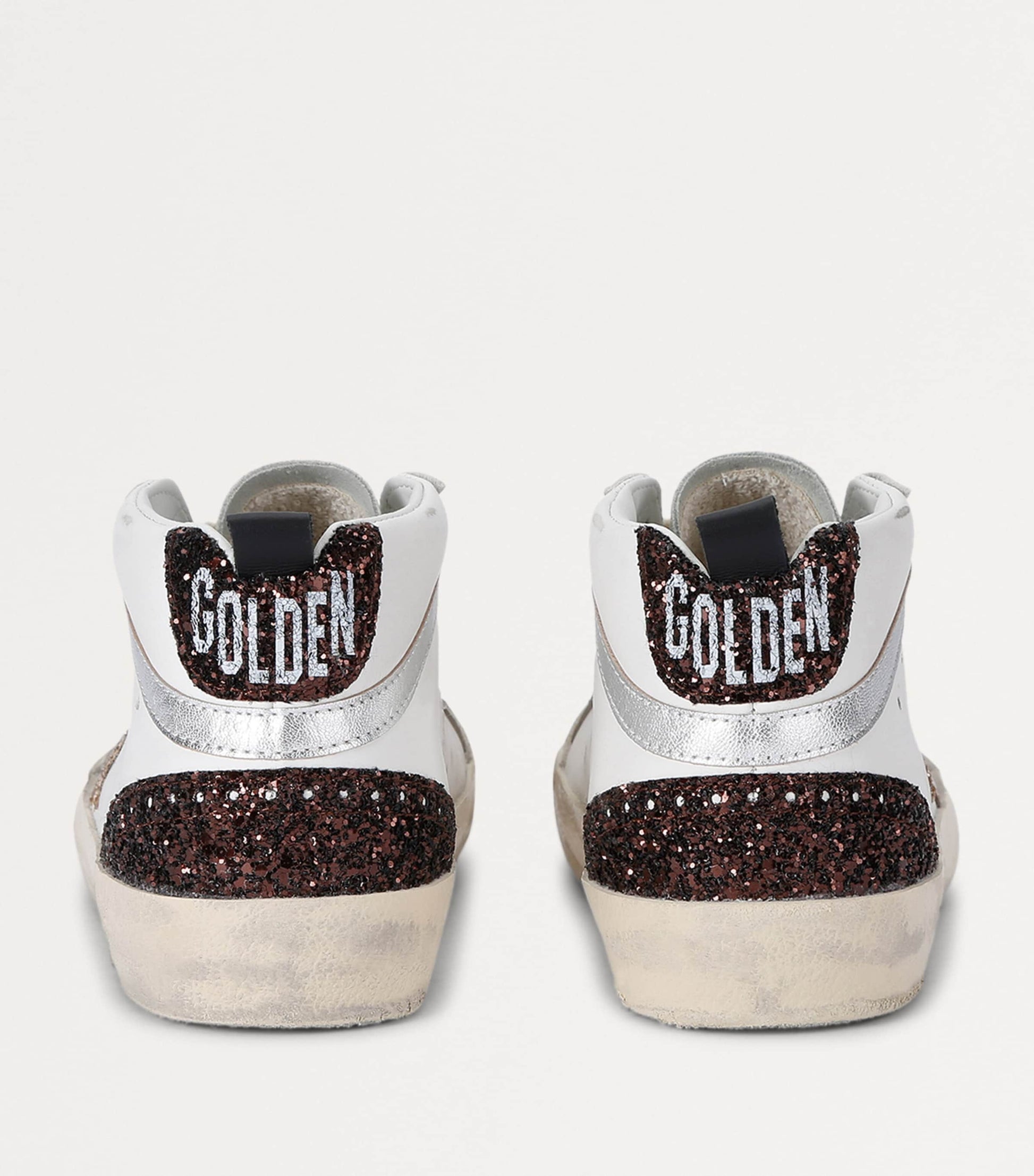 White Leather-Glitter Mid Star Sneakers